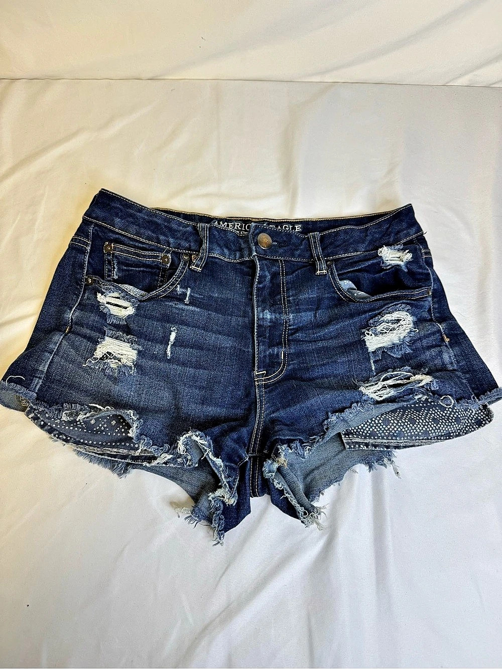 American Eagle Outfitters Aerie Festival Distressed Denim Jean Shorts Blue Size
